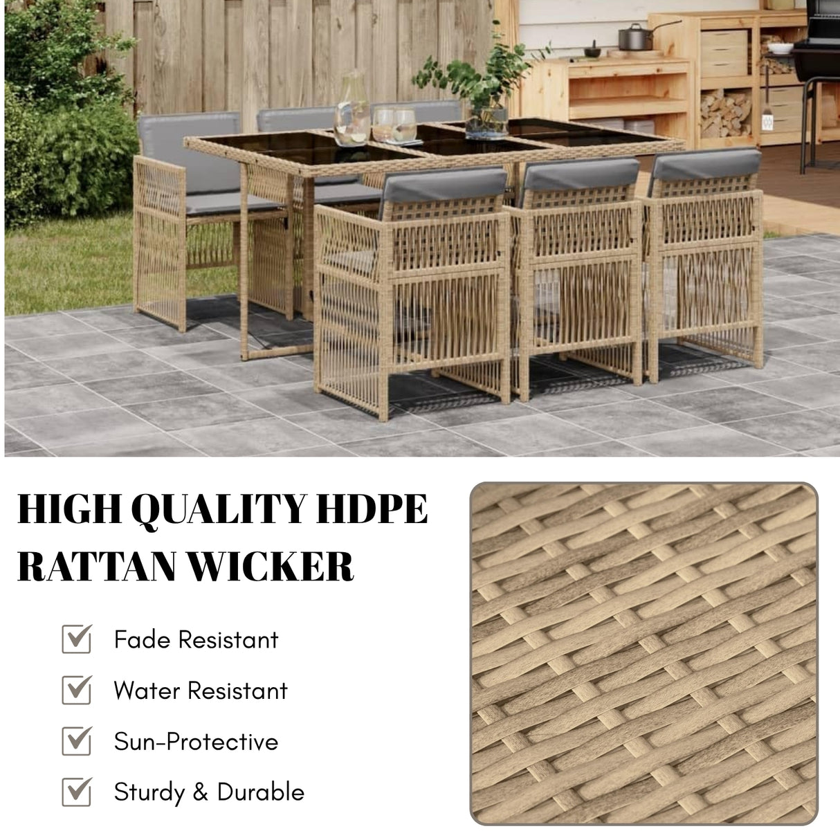 Outdoor Rattan Wicker Dinning Set 7-Piece