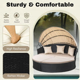 Outdoor Round Canopy Daybed Wicker Patio Furniture Set with Cushions
