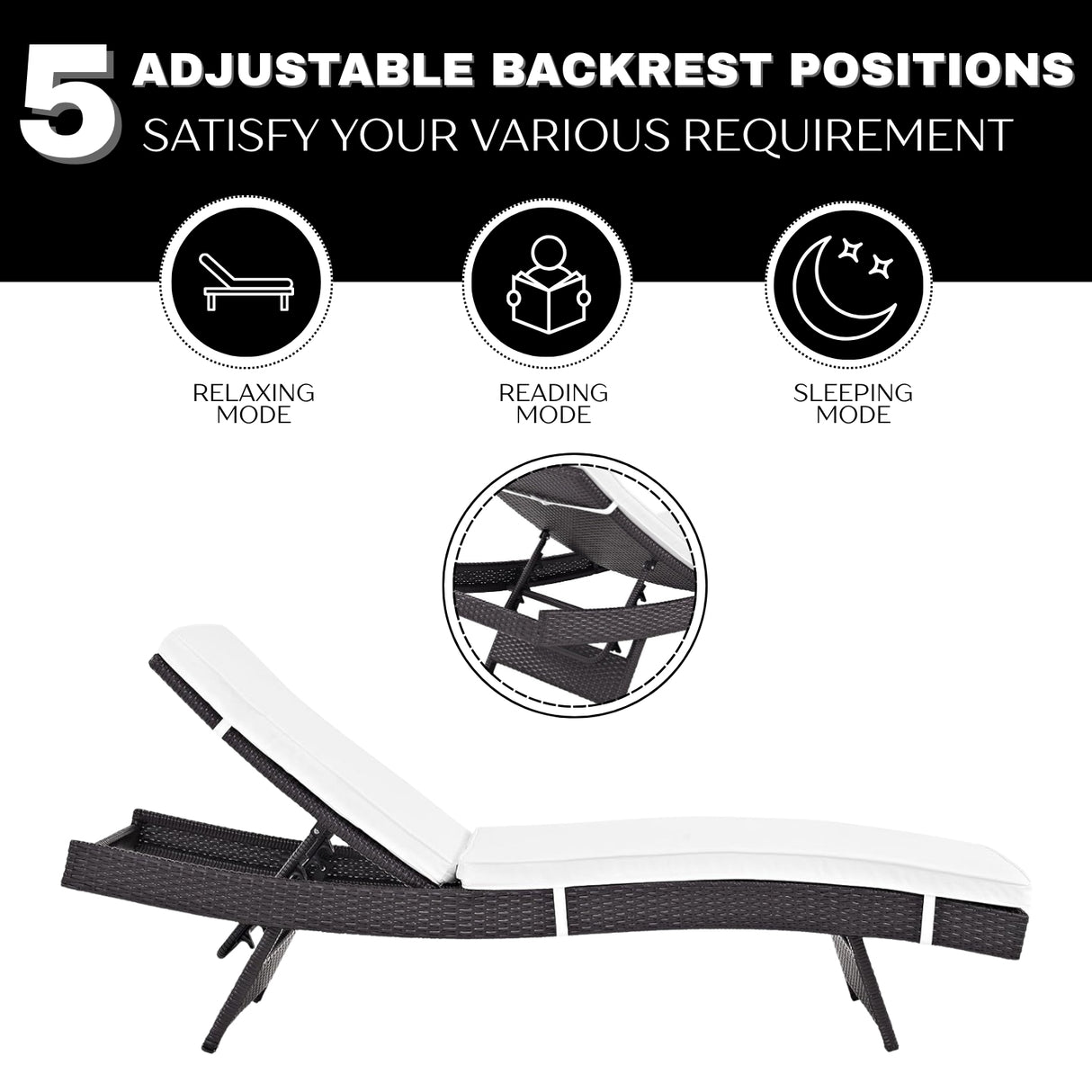 Outdoor Rattan Wicker Chaise Lounger For Poolside