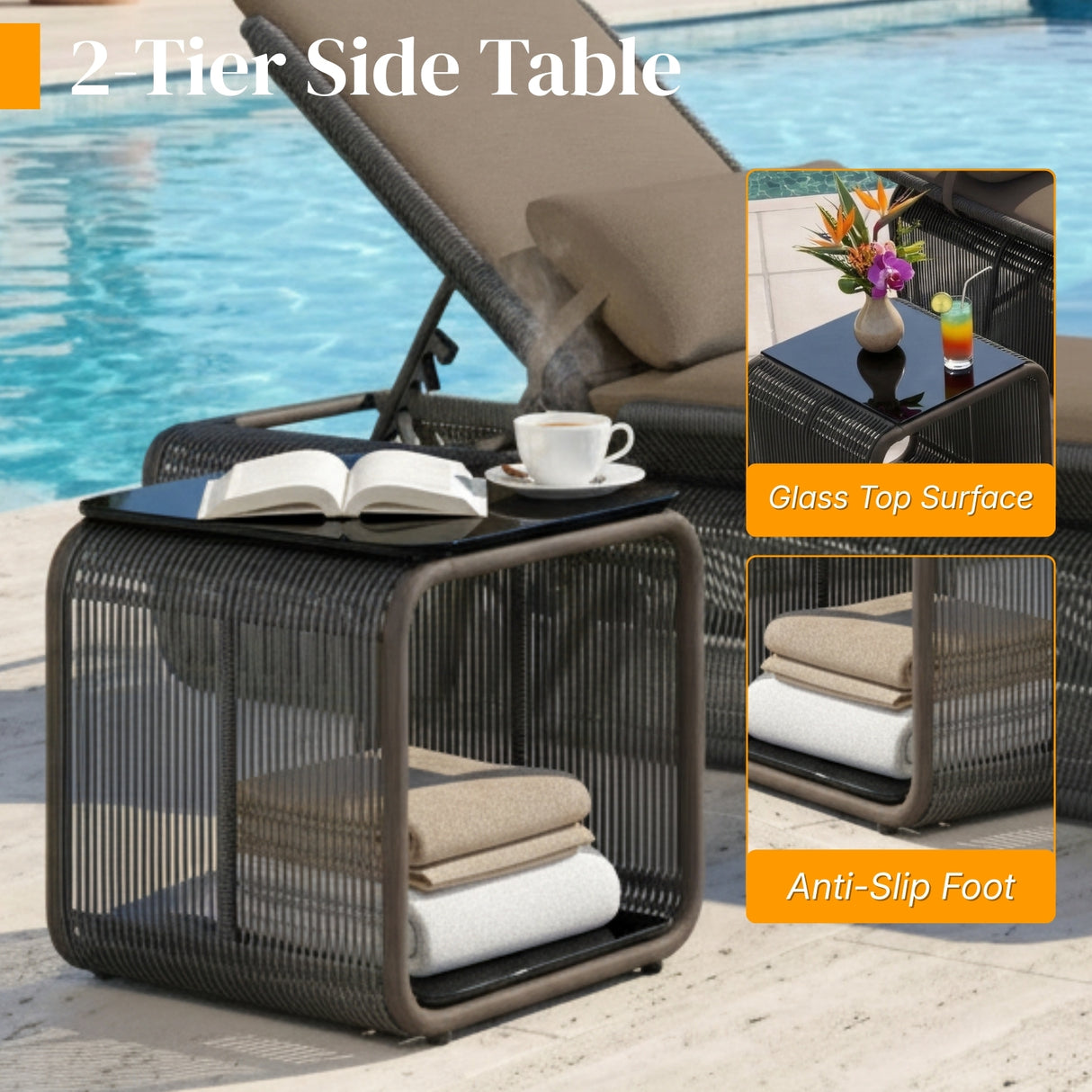 Outdoor Rope Lounge Chair With 2-Tier Table