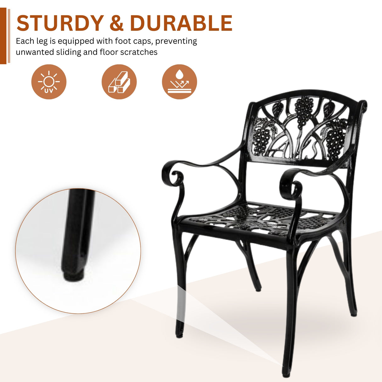 Outdoor Cast Aluminum 2 Chairs Patio Bistro Set (Black)