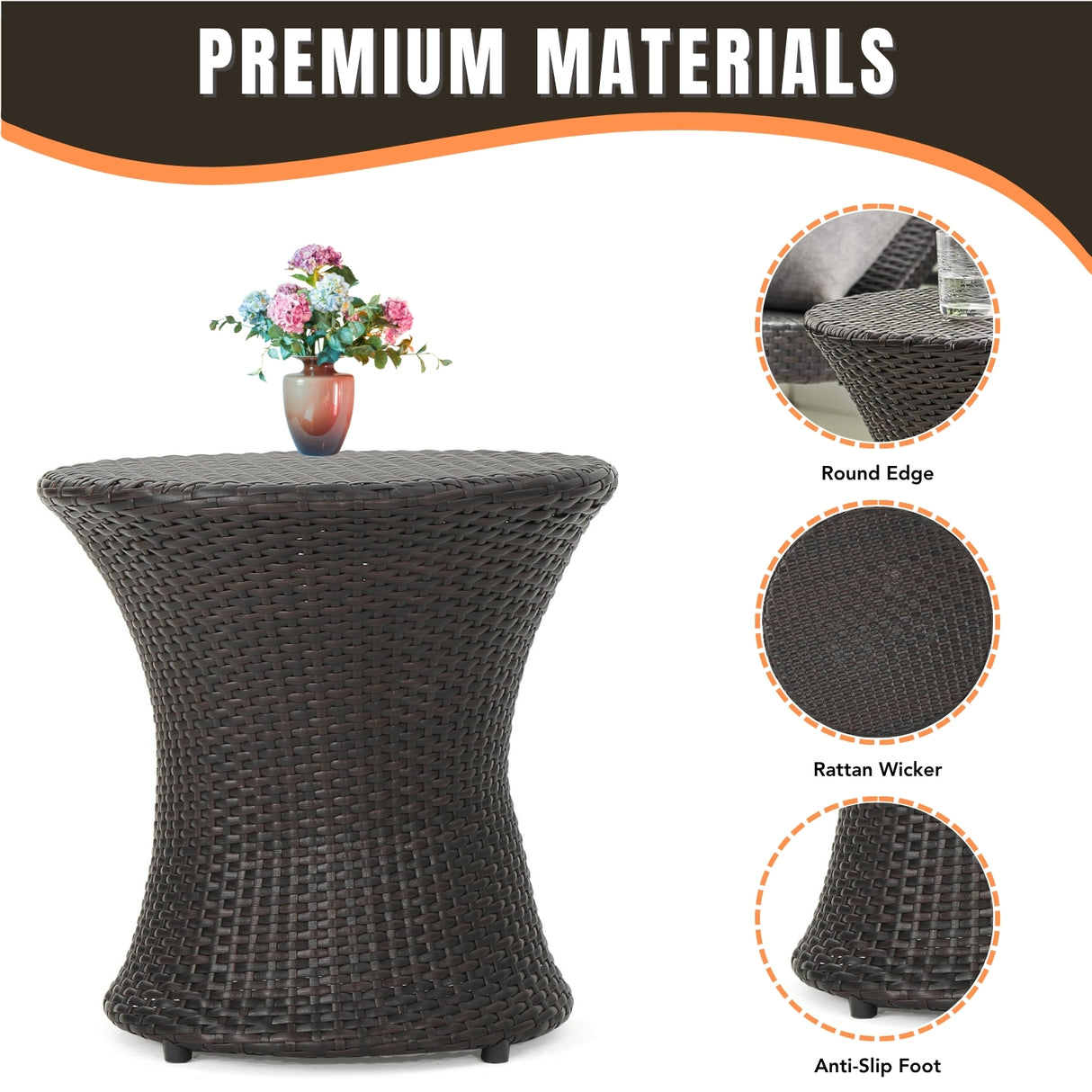 Outdoor Wicker Round Patio End Table