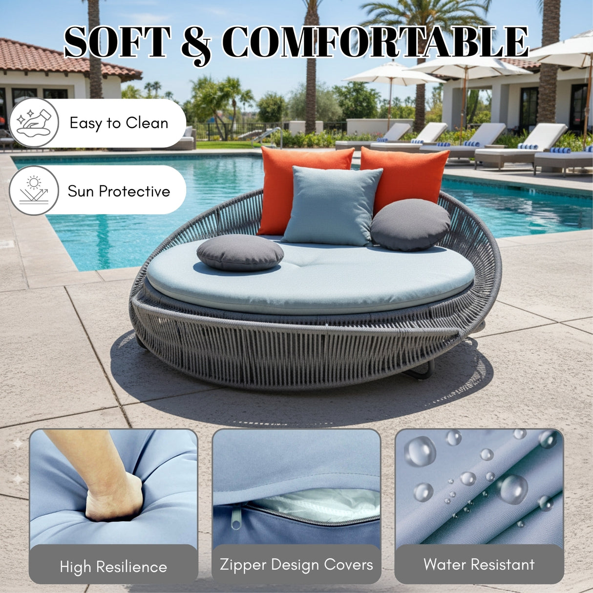 Outdoor Rope Round Patio Daybed Sofa