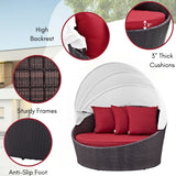 Outdoor Rattan Wicker Patio Daybed with Retractable Canopy