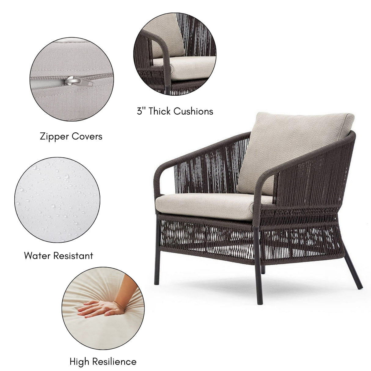 2-Piece Outdoor Rope Single Seater Sofa