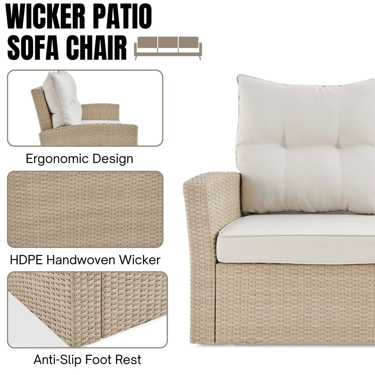 3-Seater Outdoor Rattan Wicker Patio Sofa
