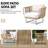 Outdoor 5pcs All-Weather Rope Sofa Set with Cushions (Beige & White)