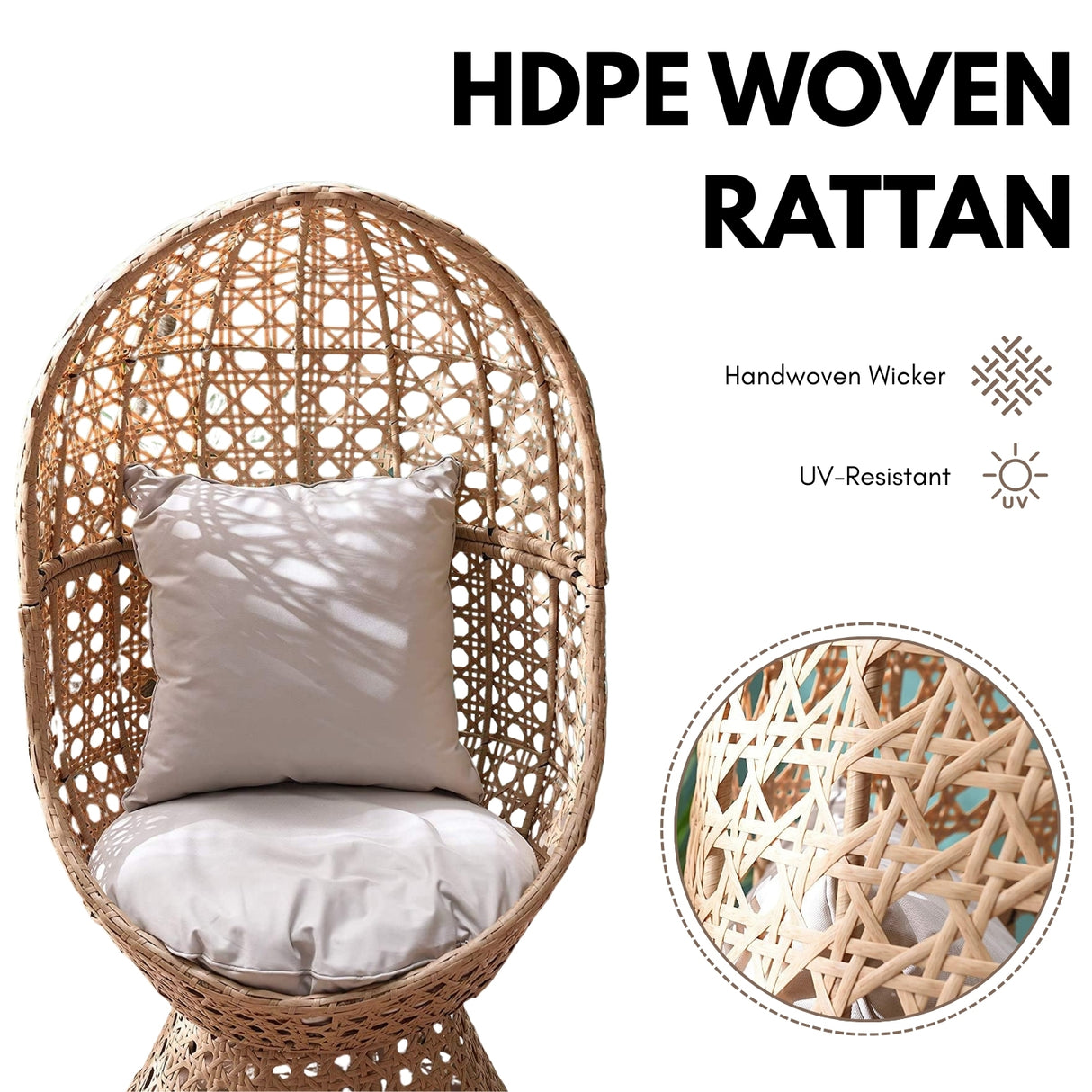 Outdoor Beige Rattan Wicker Cocoon Chair