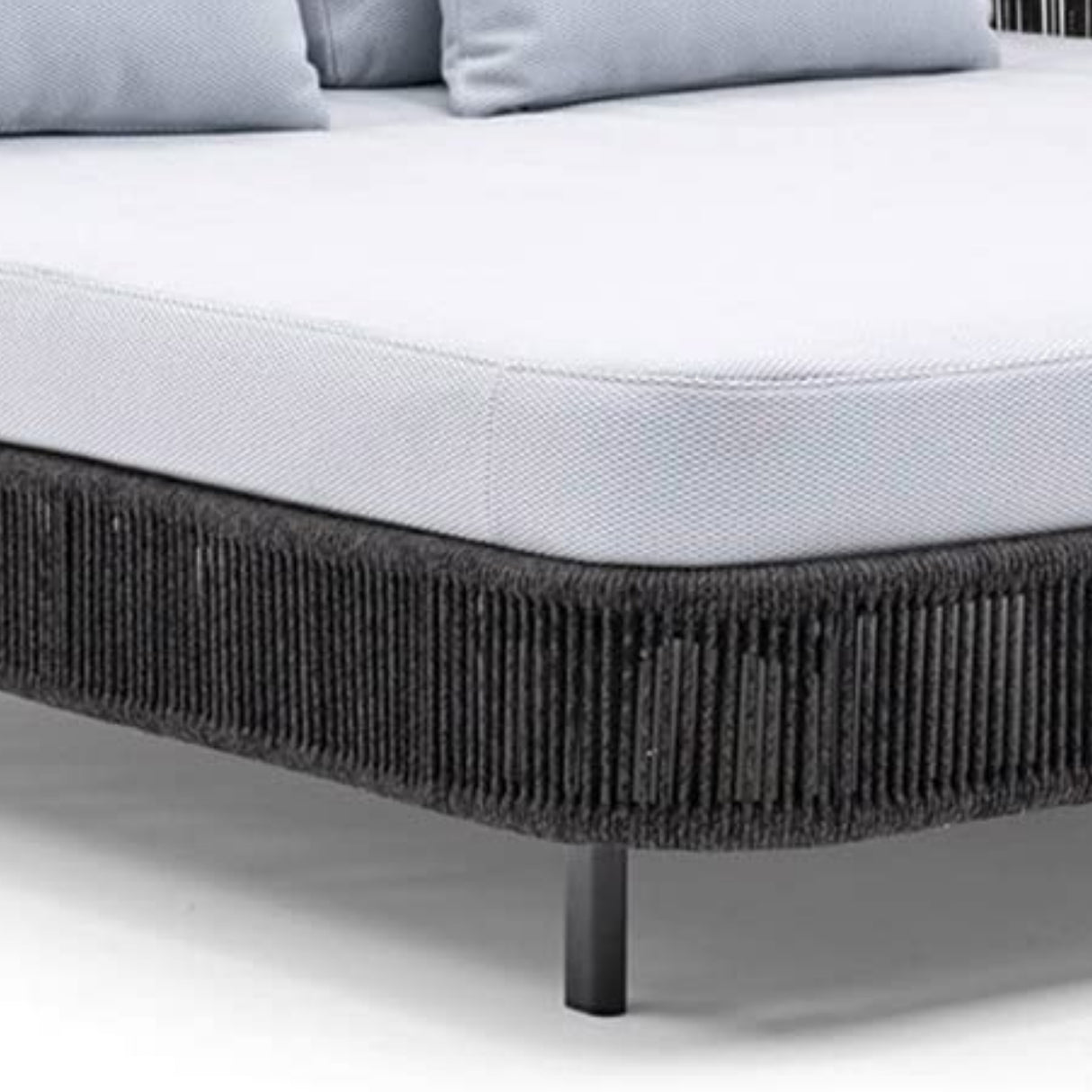 Outdoor Grey Rope Patio Daybed with Comfortable White Cushion