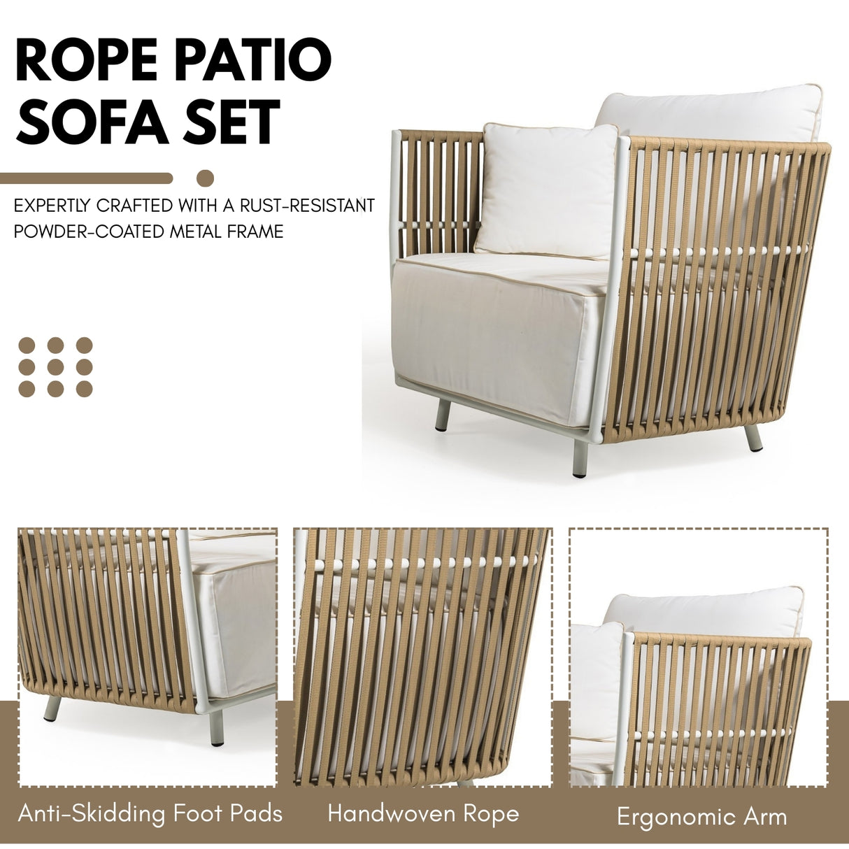All-Weather Rope 4- Seater Sofa Set With Glass Top Table