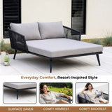 Outdoor Black Rope Patio Daybed with Comfortable Grey Cushion