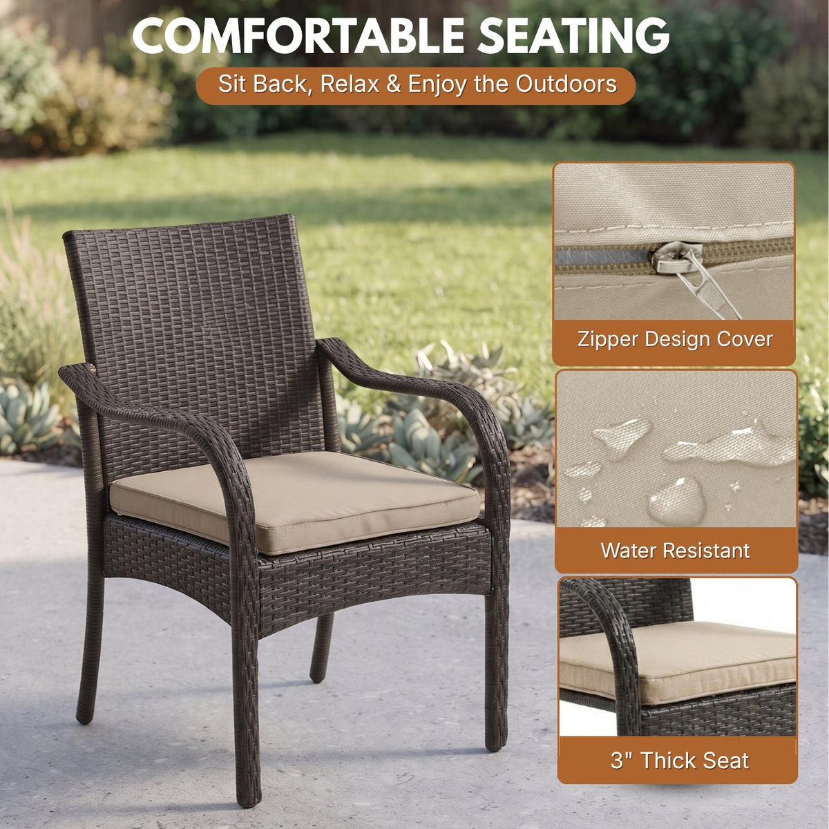 4-Piece Outdoor Rattan Wicker Patio Dining Chairs
