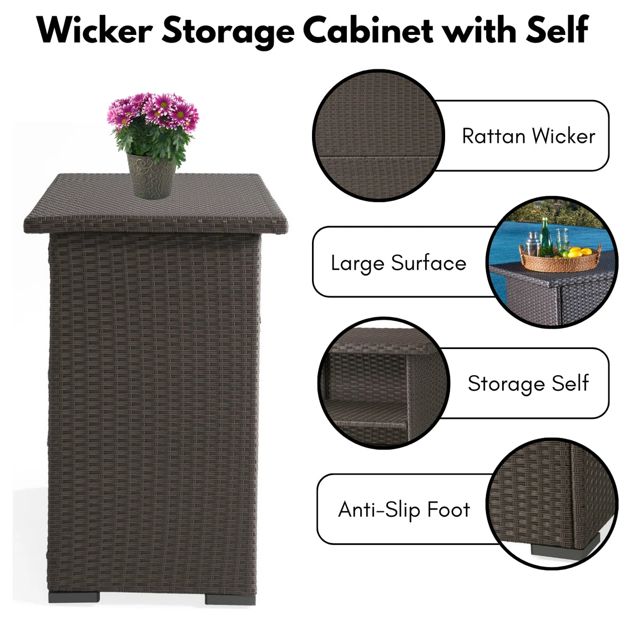 Outdoor Rattan Wicker Bar Table With Storage Selves