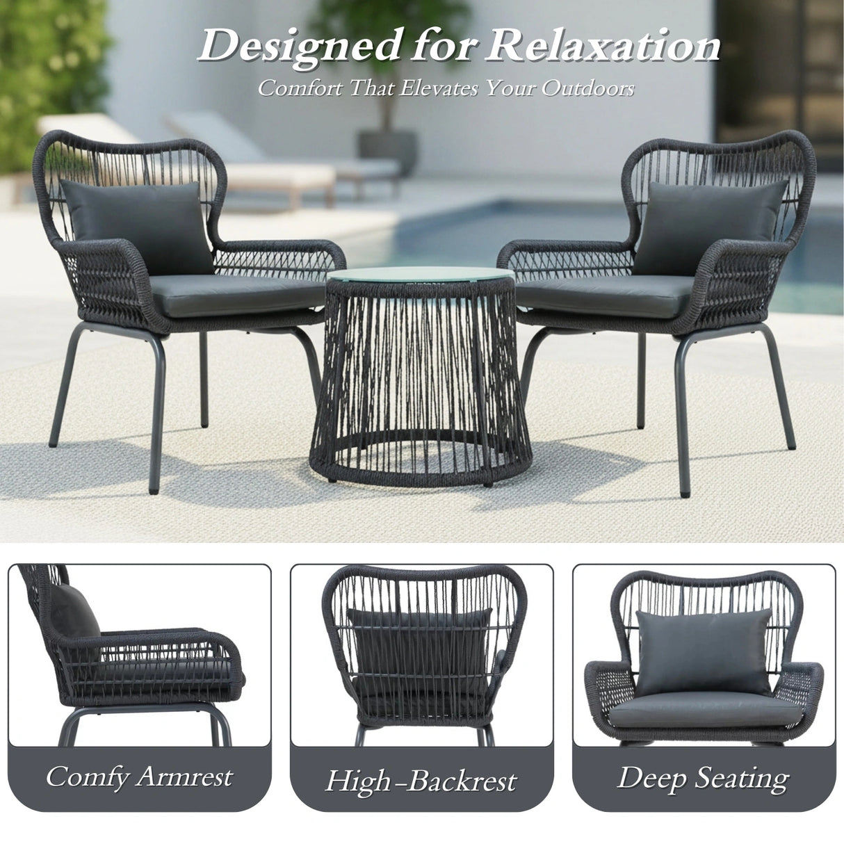 Outdoor Patio Garden 3 Piece All Weather Resistant Furniture Set