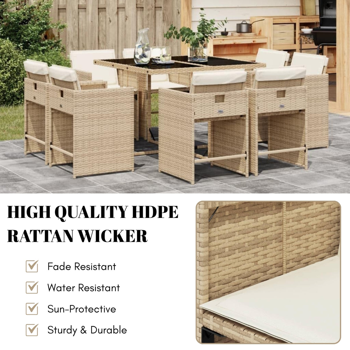 Outdoor Rattan Wicker Dinning Set 9-Piece