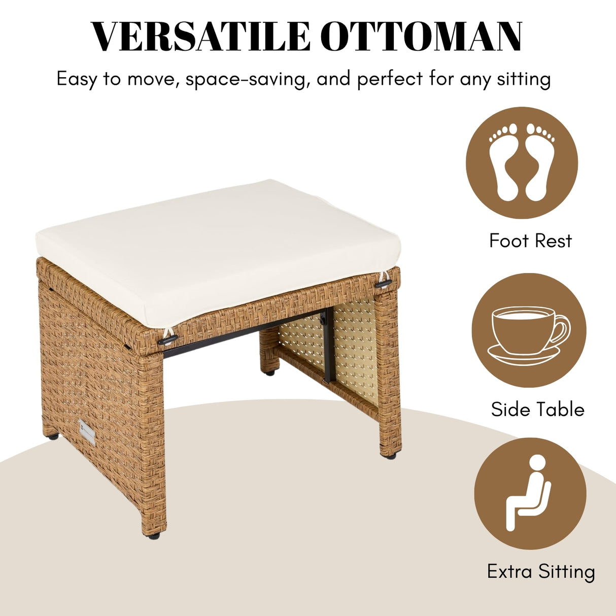 Set of 2 Wicker Ottomans, Multipurpose Outdoor Furniture