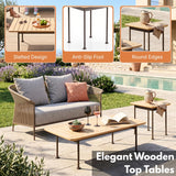 Outdoor Rope Patio Sofa Set with Cushions & Wooden Top Tables