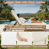 Outdoor Wicker Rattan Lounger Set of 2 with Patio Umbrella (Beige & Off-White)