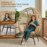 Outdoor Wicker Egg Chair with Glass Top Side Table (Beige & Cream)