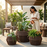 Outdoor 3-Piece Round Rope Planters (Brown)