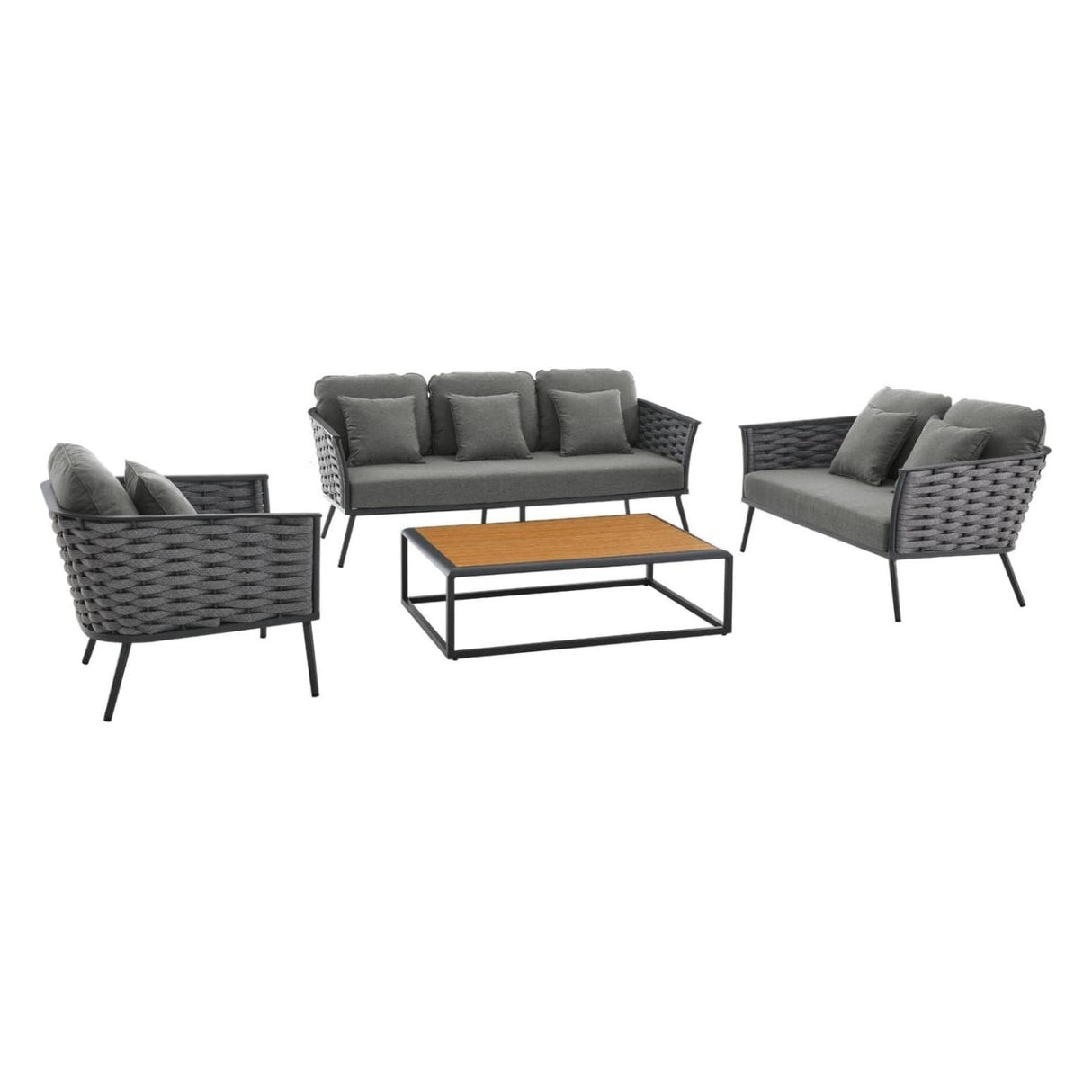 4 Piece Outdoor Rope Sofa Set with Wooden Top Table