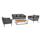 4 Piece Outdoor Rope Sofa Set with Wooden Top Table