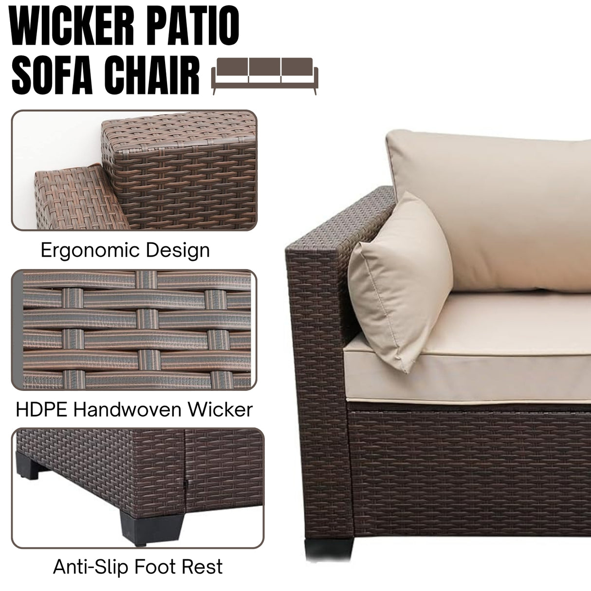 3-Seater Outdoor Rattan Wicker Patio Sofa