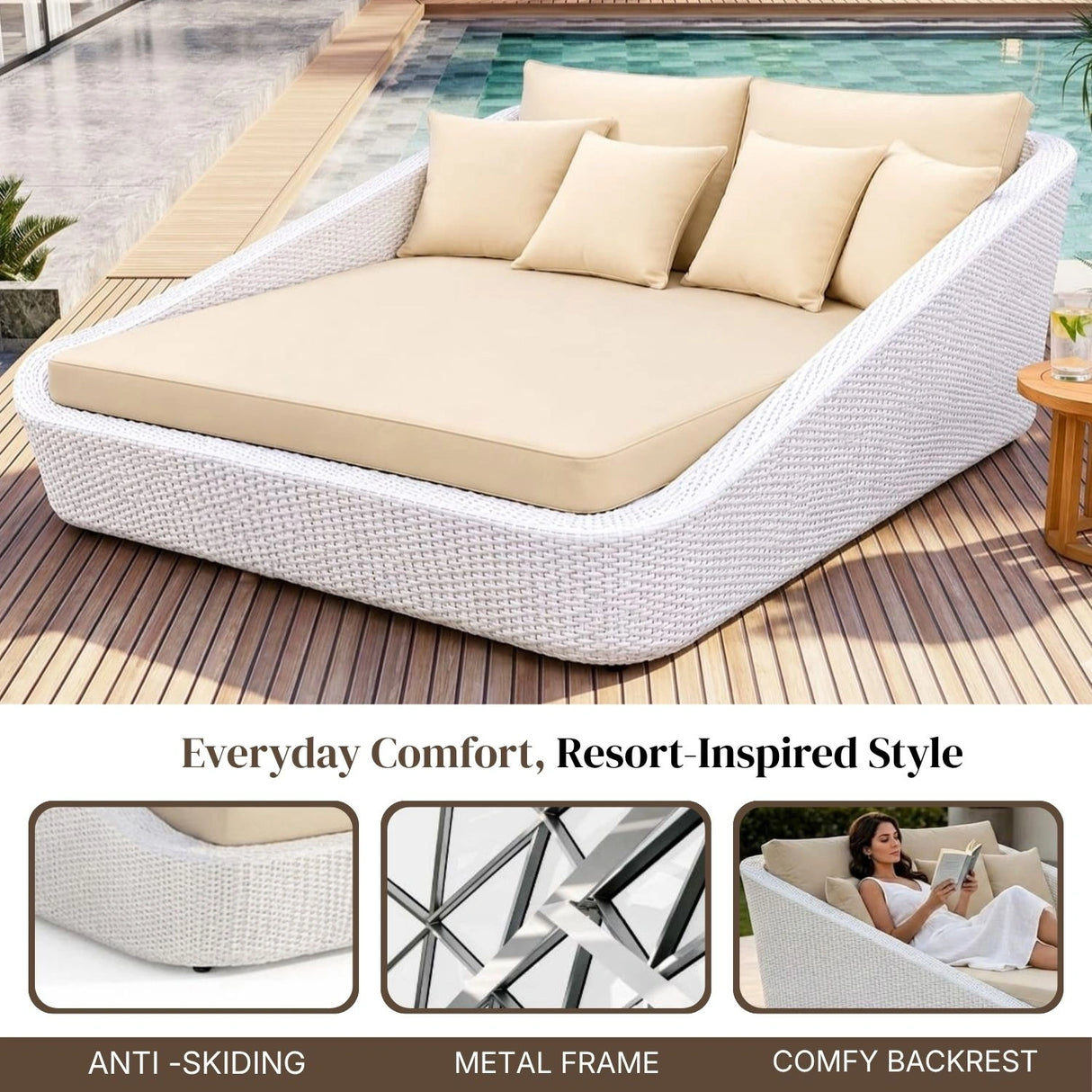 Patio Rattan & Wicker Double Conversation Daybed