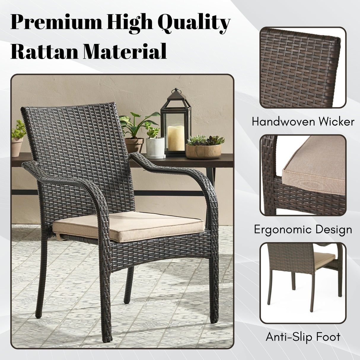 4-Piece Outdoor Rattan Wicker Patio Dining Chairs
