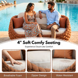 Outdoor Rope 5-Seater Sofa Set with Glass Top Center Table (Brown & Off-White)