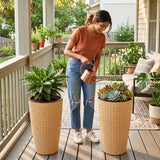 2-Piece Outdoor Wicker Planter Set (Beige)
