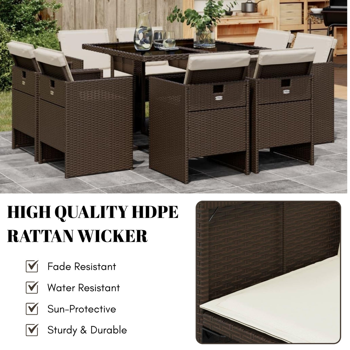Outdoor Rattan Wicker Dinning Set 9-Piece