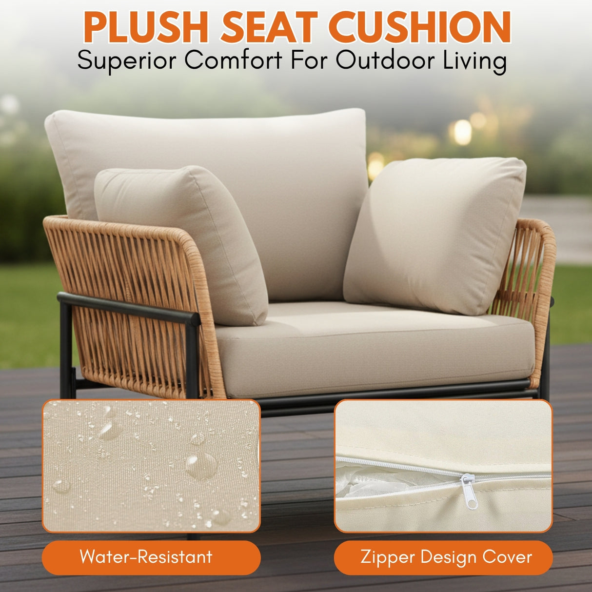 Outdoor Rope 2-Piece Single Seater Sofa (Beige & Cream)