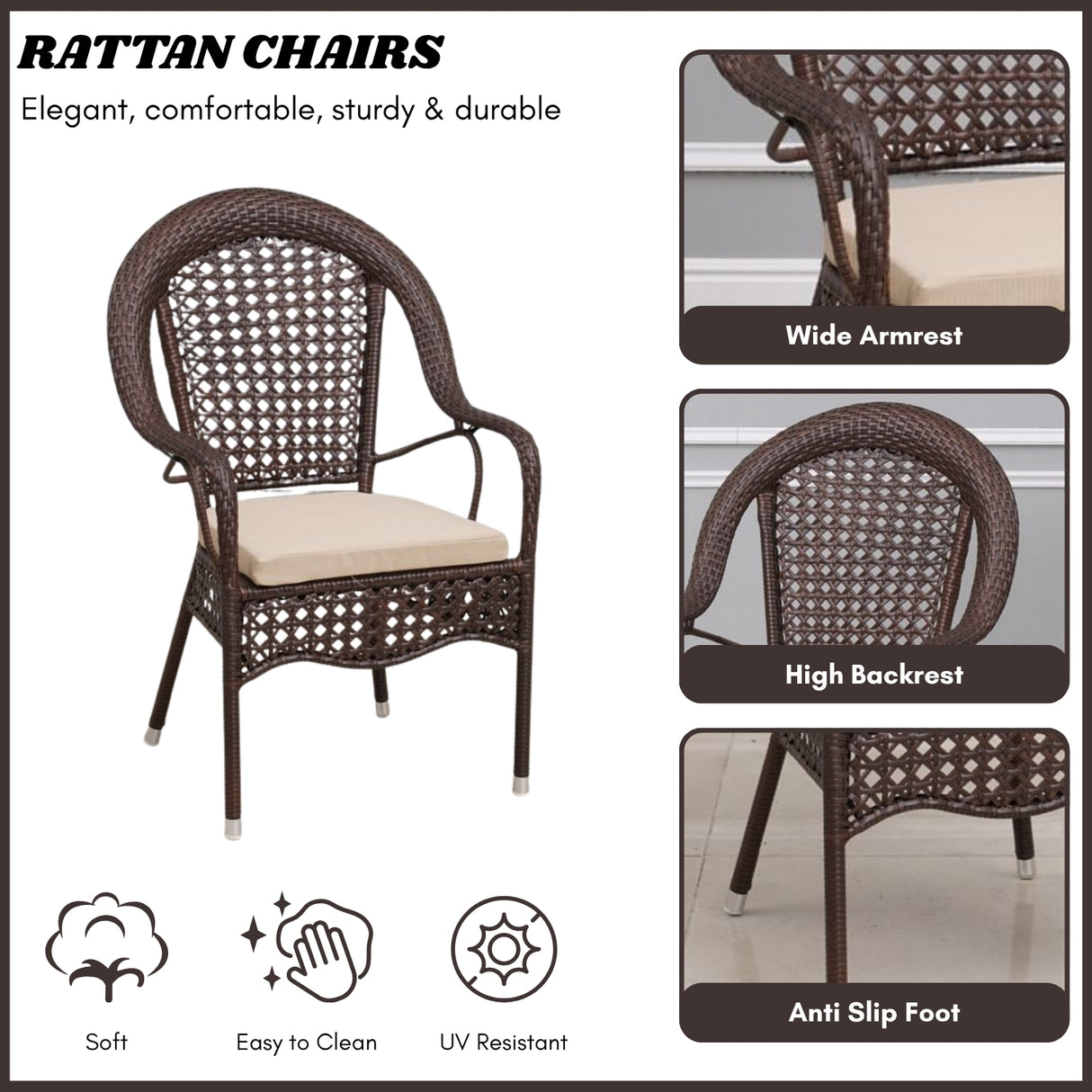 Outdoor All-Weather Resistant Rattan Wicker 5-Piece Dining Set