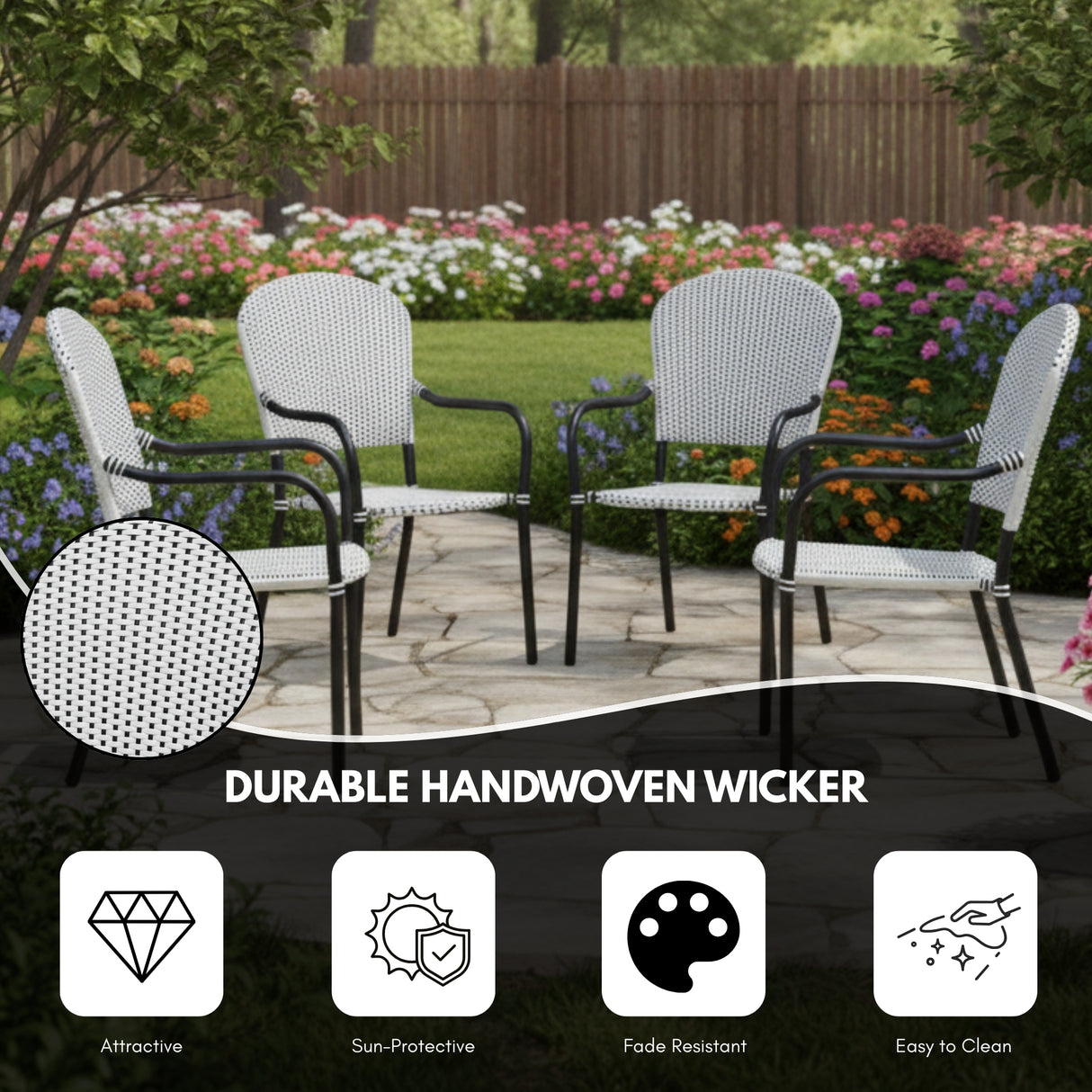 4-Piece Outdoor Rattan Wicker Patio Chairs