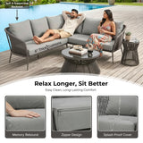 Outdoor Rope L-Shape Sofa Set with Center & Side Table (Grey)