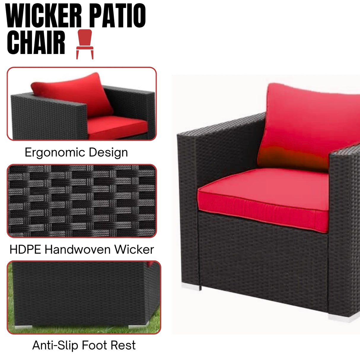 6-Piece Outdoor Conversation Set (Black/Red)