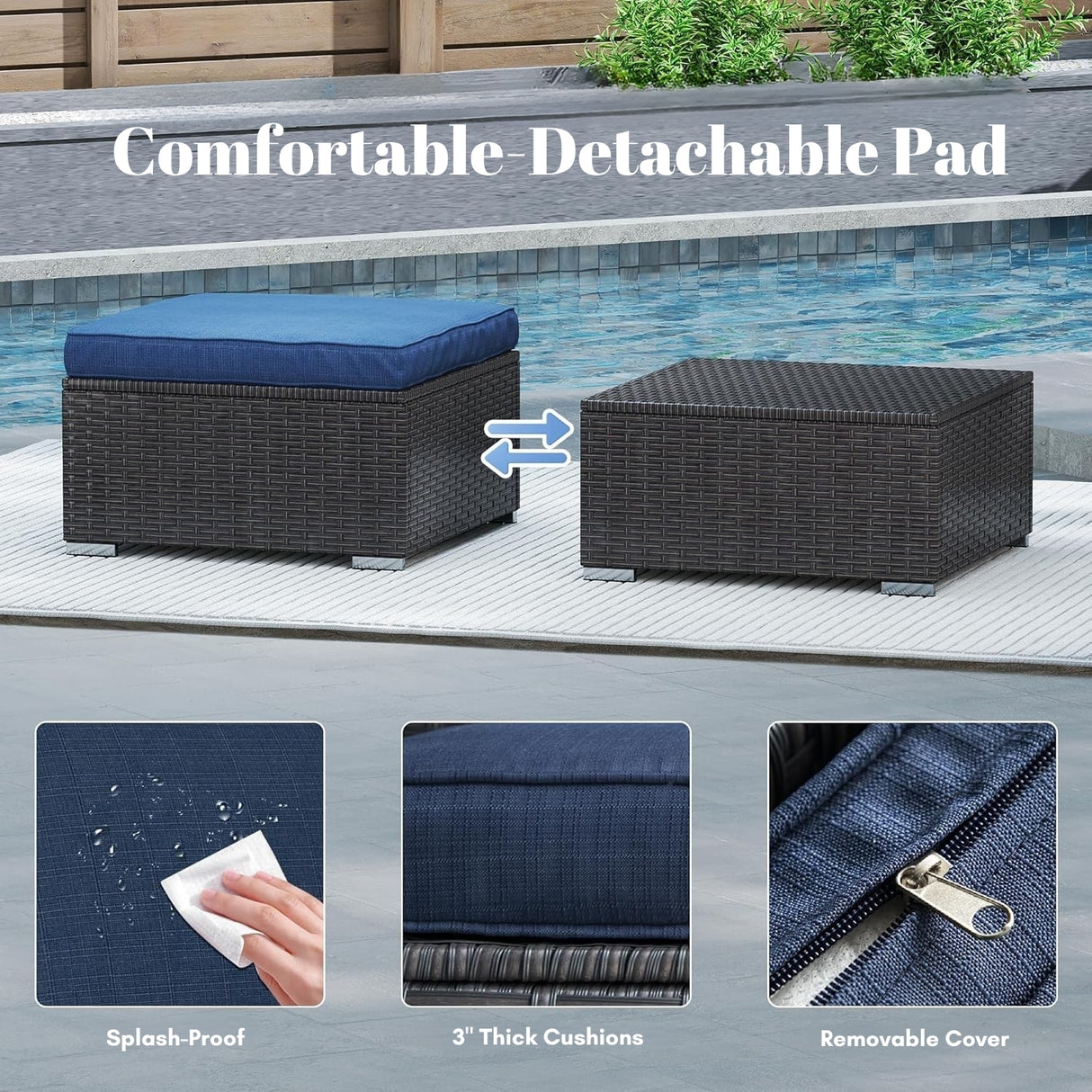 Outdoor Rattan Wicker 2-Piece Ottoman Set