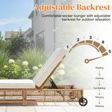 Outdoor Wicker Rattan Lounger Set of 2 with Patio Umbrella (Beige & Off-White)