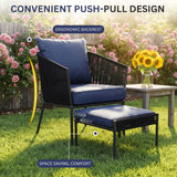 Outdoor 5 Piece Rope Patio Sofa Set (Black & Navy-Blue)