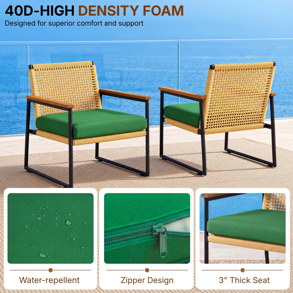 Outdoor 3-Piece Wicker Patio Set(Beige & Green)