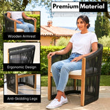 Modern Outdoor Rope Accent Chairs Set of 2 with Solid Wooden Frame