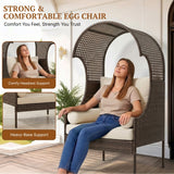 Outdoor Wicker Canopy Egg Chair with Cushions (Dark Brown & Cream)