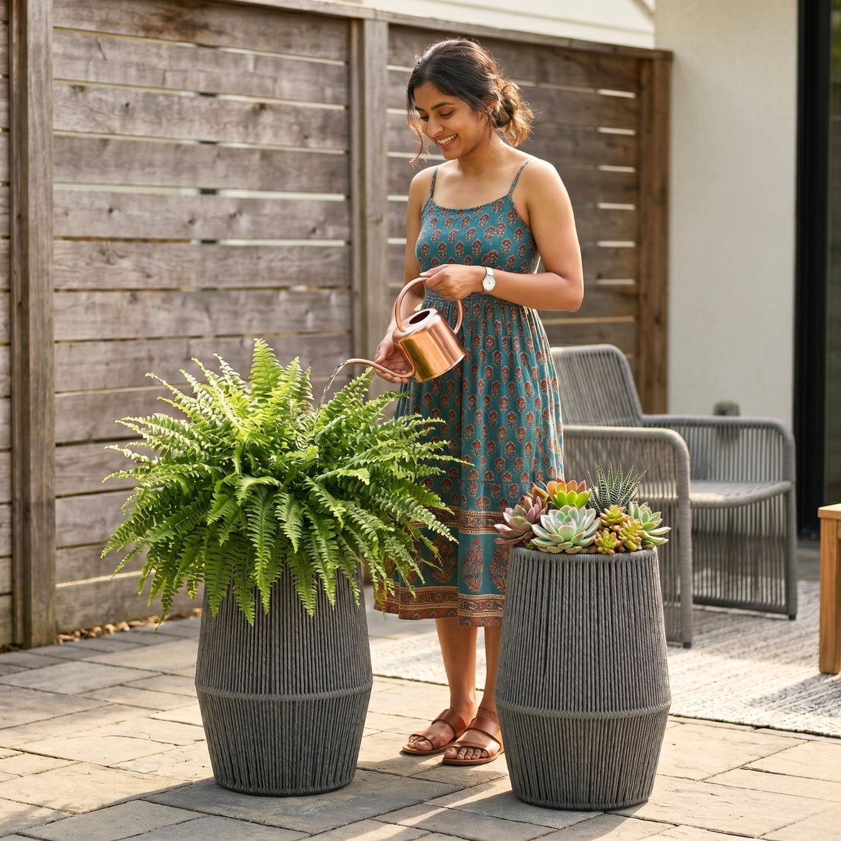 Outdoor Rope Planter Set of 2 (Grey)