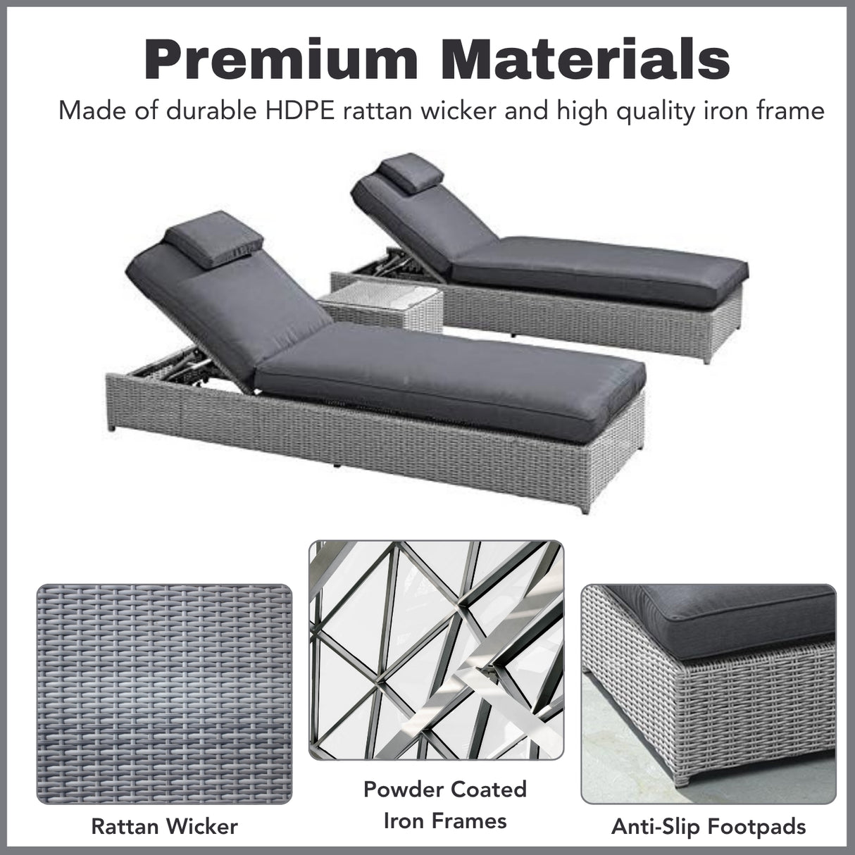 Outdoor Wicker Lounge Chairs Set of 2 With Side Table
