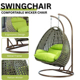 Double Seater Hanging Swing Chair (Dark Brown/Green)