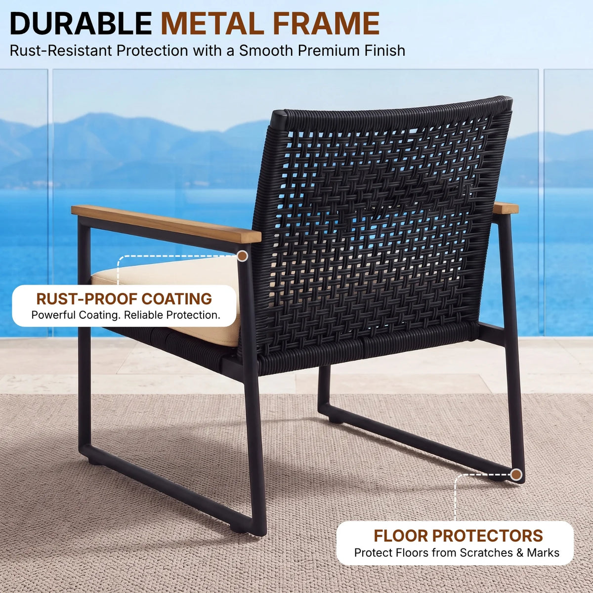 Outdoor 3-Piece Wicker Patio Set(Black & Cream)