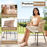 Outdoor Rope Dining Chair with Cushion (Beige & White)