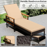 Outdoor Rattan Wicker Lounger Set with Sheesham Wood Top Table