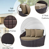 Outdoor Rattan Wicker Patio Daybed with Retractable Canopy